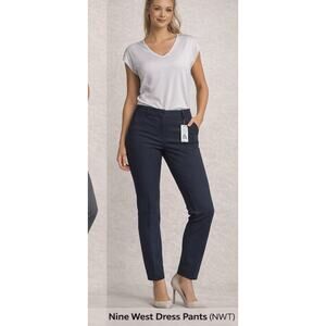 Nine West Pants Skinny Dress Women 14 Navy Stretch Work Office NWT